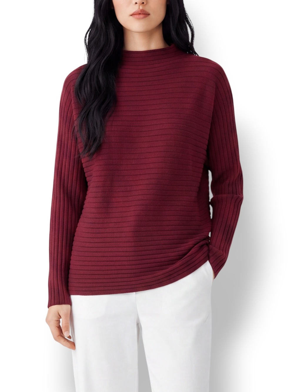 4/$20 Banana Republic Burgundy Ribbed Dolman Mock Neck Sweater Medium